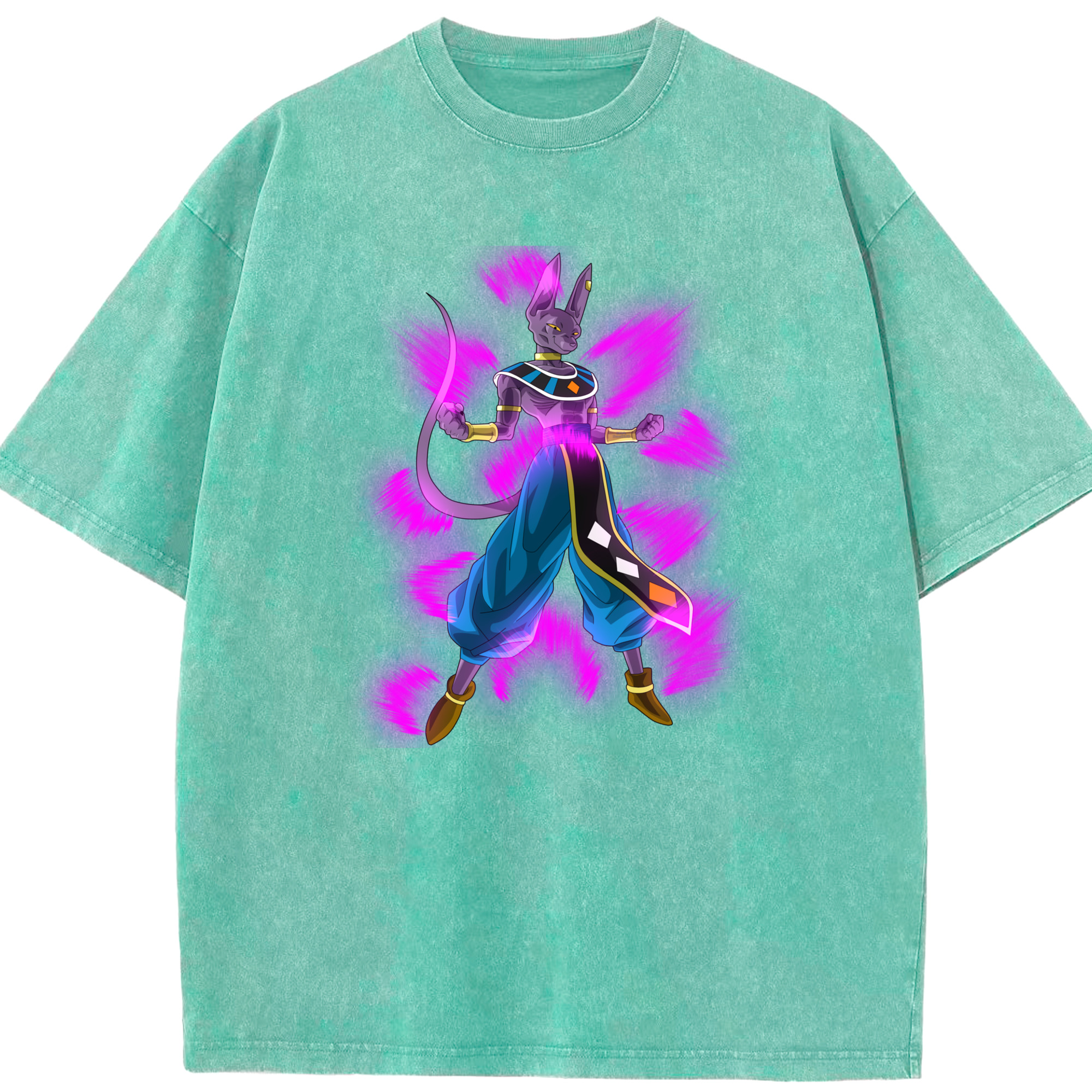 （画像用） ドラゴンボール ビルス 破壊神ビルス DRAGON BALL Beerus Birusu 綿100% ヴィンテージ風 半袖Tシャツ（フロントプリント）